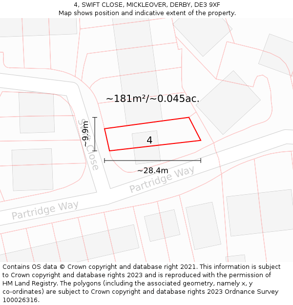 4, SWIFT CLOSE, MICKLEOVER, DERBY, DE3 9XF: Plot and title map