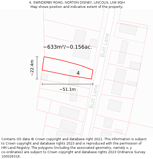 4, SWINDERBY ROAD, NORTON DISNEY, LINCOLN, LN6 9QH: Plot and title map