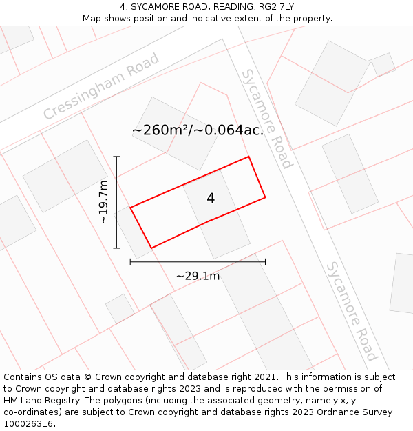 4, SYCAMORE ROAD, READING, RG2 7LY: Plot and title map