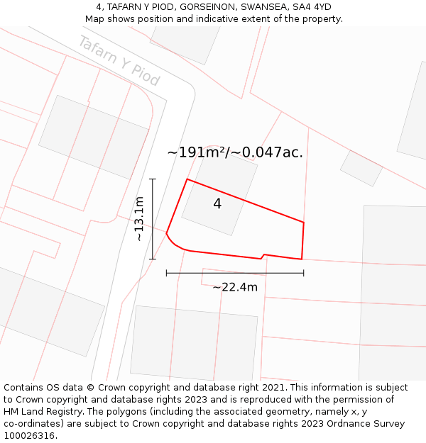 4, TAFARN Y PIOD, GORSEINON, SWANSEA, SA4 4YD: Plot and title map