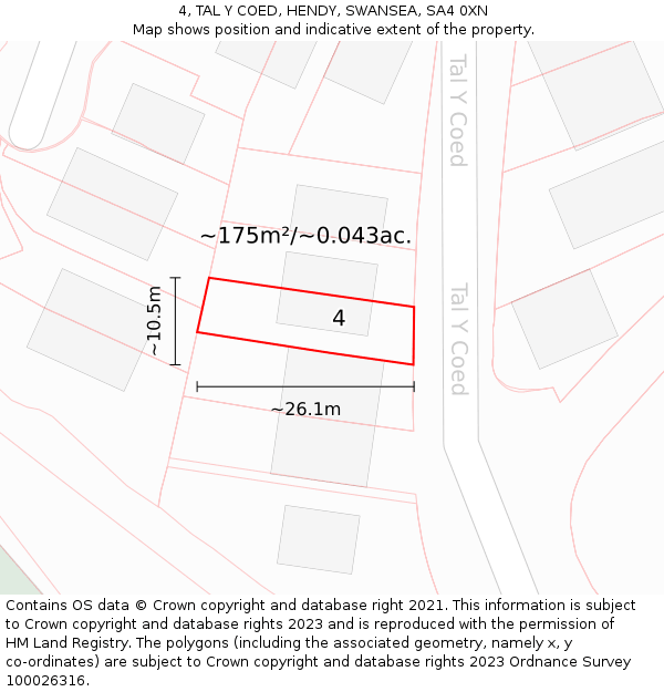 4, TAL Y COED, HENDY, SWANSEA, SA4 0XN: Plot and title map