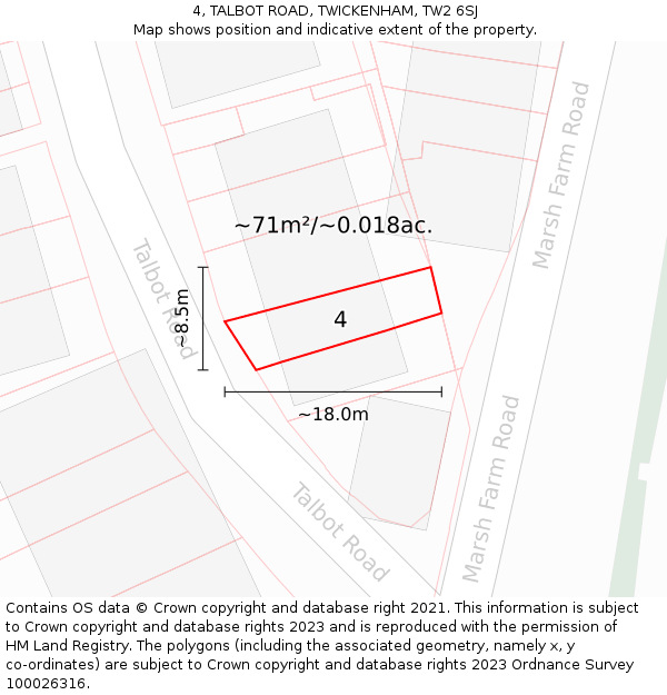 4, TALBOT ROAD, TWICKENHAM, TW2 6SJ: Plot and title map