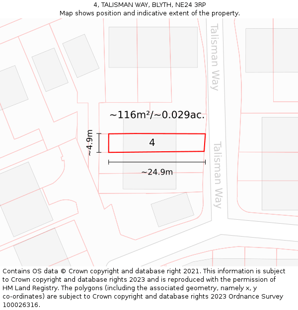 4, TALISMAN WAY, BLYTH, NE24 3RP: Plot and title map