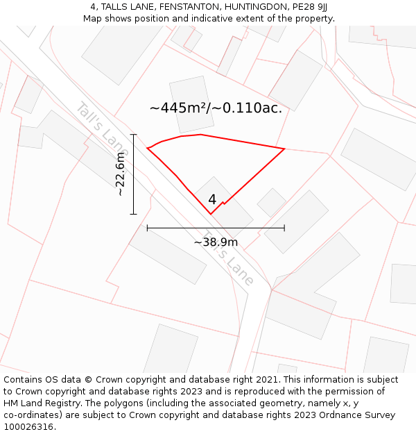 4, TALLS LANE, FENSTANTON, HUNTINGDON, PE28 9JJ: Plot and title map