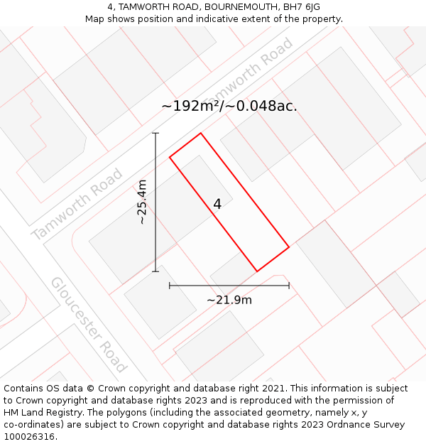 4, TAMWORTH ROAD, BOURNEMOUTH, BH7 6JG: Plot and title map