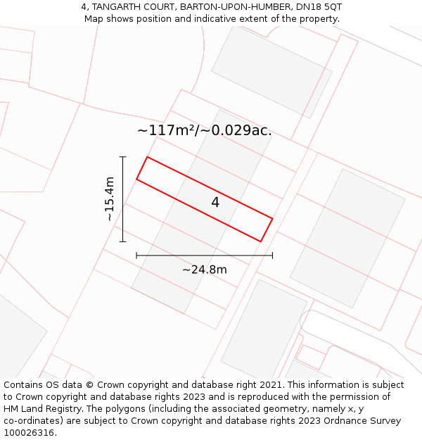 4, TANGARTH COURT, BARTON-UPON-HUMBER, DN18 5QT: Plot and title map