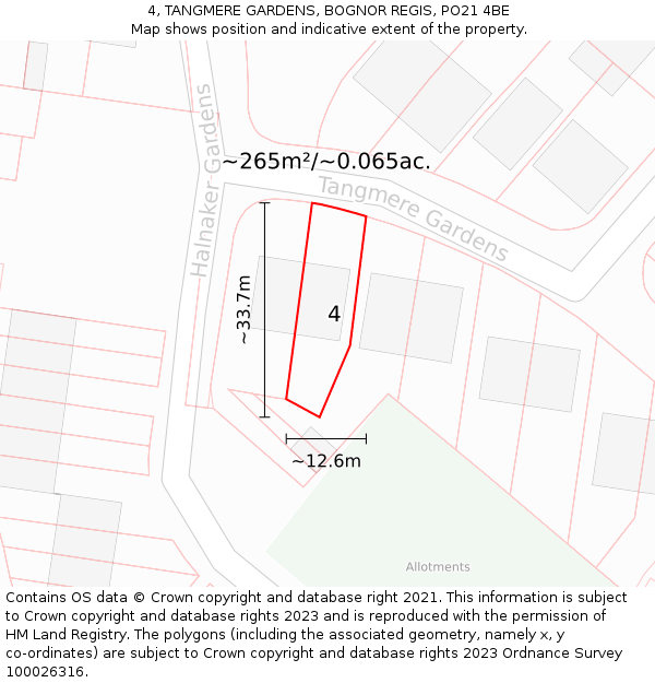 4, TANGMERE GARDENS, BOGNOR REGIS, PO21 4BE: Plot and title map