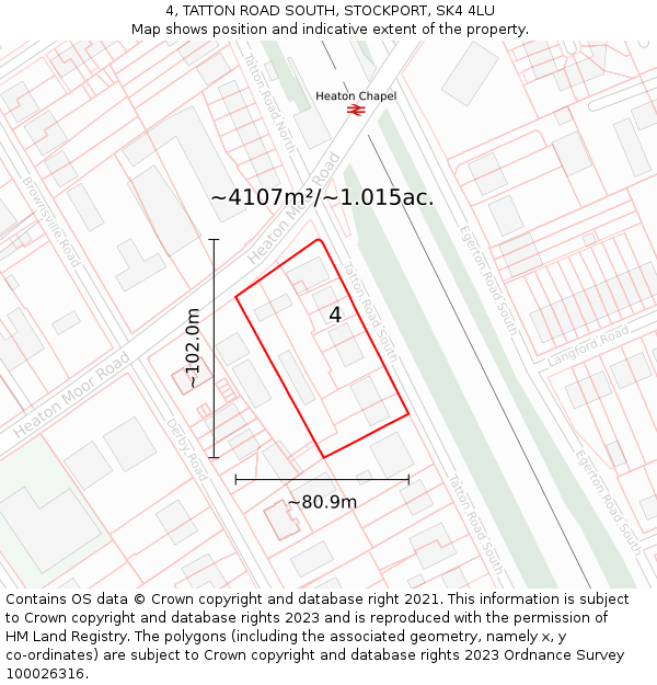 4, TATTON ROAD SOUTH, STOCKPORT, SK4 4LU: Plot and title map
