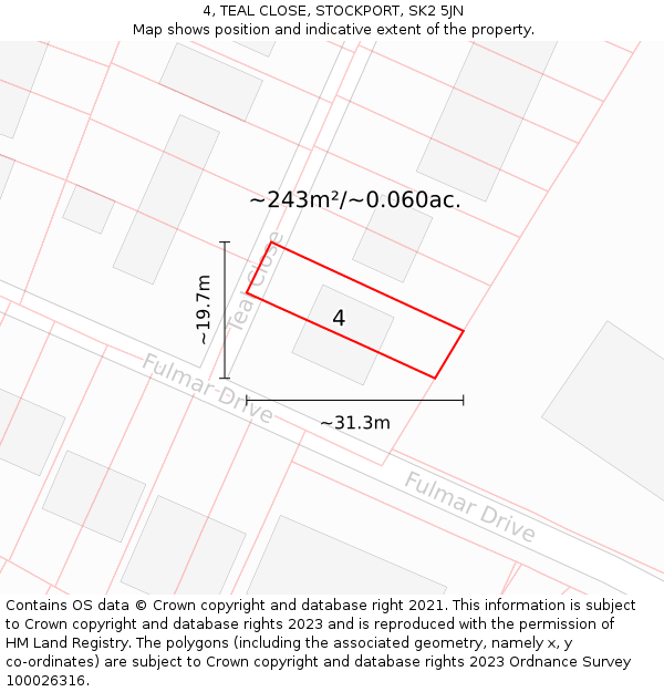 4, TEAL CLOSE, STOCKPORT, SK2 5JN: Plot and title map