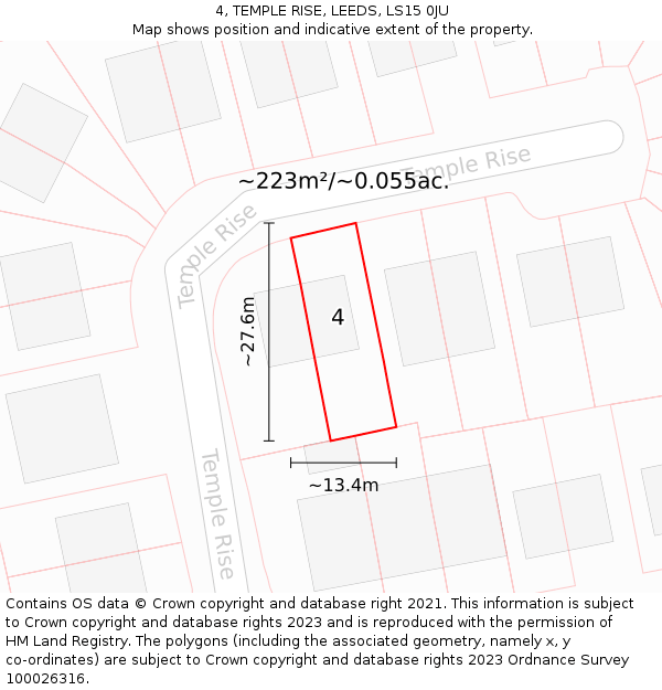 4, TEMPLE RISE, LEEDS, LS15 0JU: Plot and title map