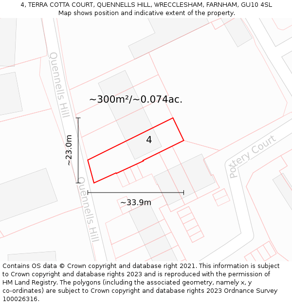 4, TERRA COTTA COURT, QUENNELLS HILL, WRECCLESHAM, FARNHAM, GU10 4SL: Plot and title map