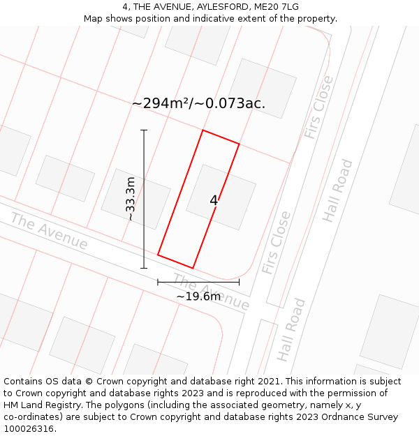 4, THE AVENUE, AYLESFORD, ME20 7LG: Plot and title map