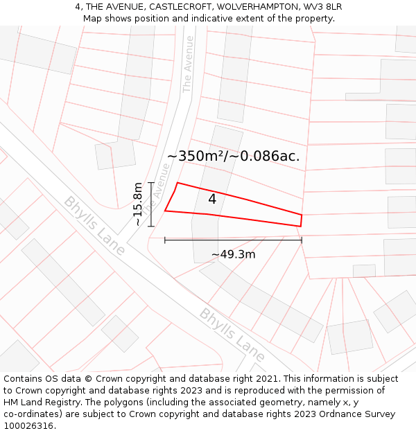 4, THE AVENUE, CASTLECROFT, WOLVERHAMPTON, WV3 8LR: Plot and title map