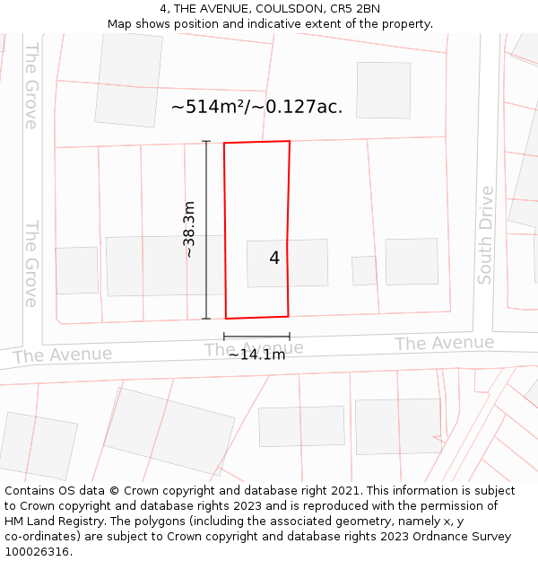 4, THE AVENUE, COULSDON, CR5 2BN: Plot and title map