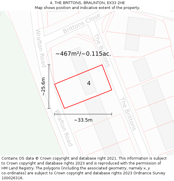 4, THE BRITTONS, BRAUNTON, EX33 2HE: Plot and title map