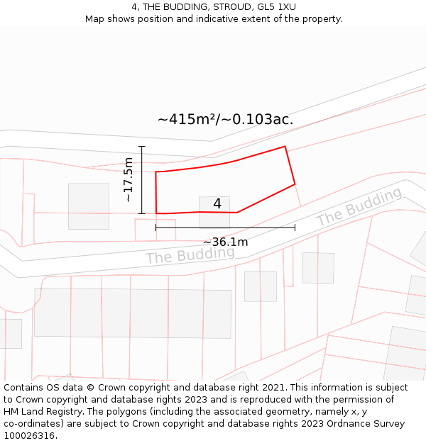 4, THE BUDDING, STROUD, GL5 1XU: Plot and title map