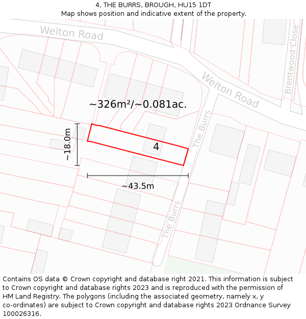 4, THE BURRS, BROUGH, HU15 1DT: Plot and title map