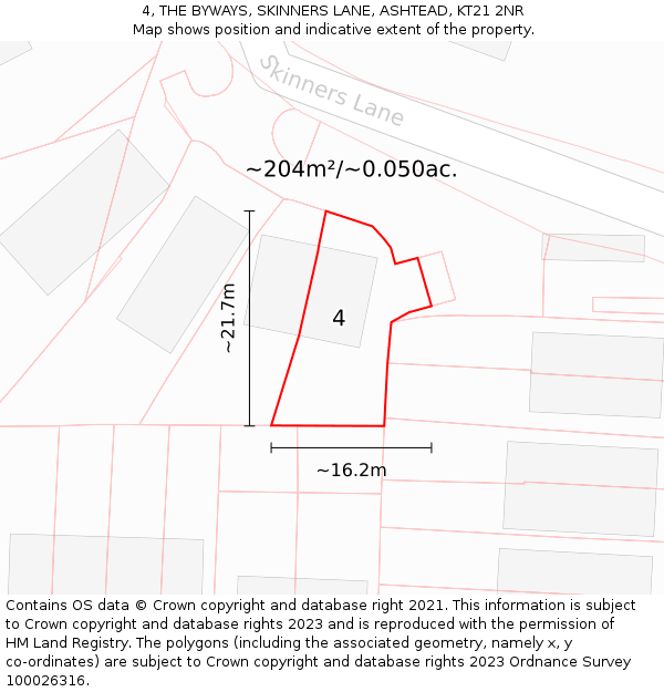 4, THE BYWAYS, SKINNERS LANE, ASHTEAD, KT21 2NR: Plot and title map
