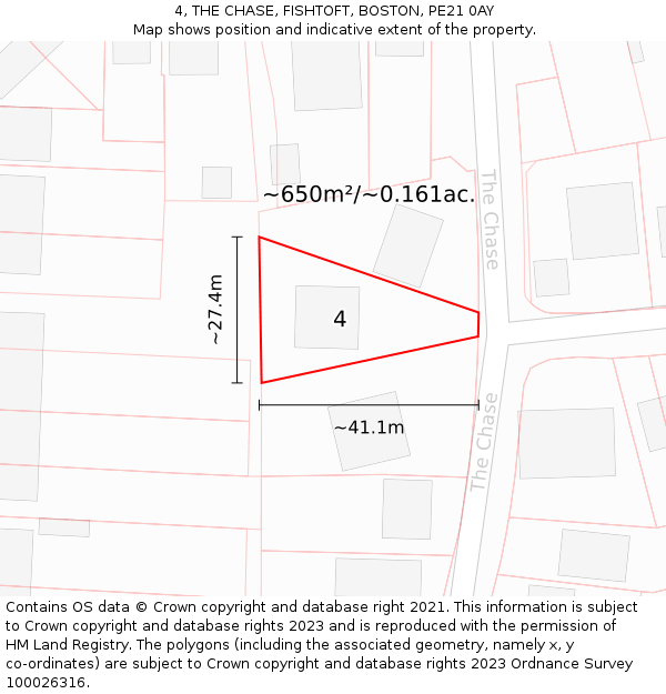 4, THE CHASE, FISHTOFT, BOSTON, PE21 0AY: Plot and title map