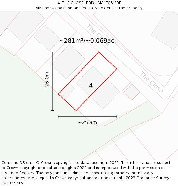 4, THE CLOSE, BRIXHAM, TQ5 8RF: Plot and title map