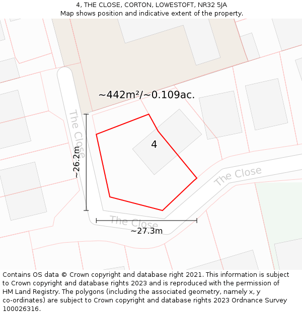 4, THE CLOSE, CORTON, LOWESTOFT, NR32 5JA: Plot and title map