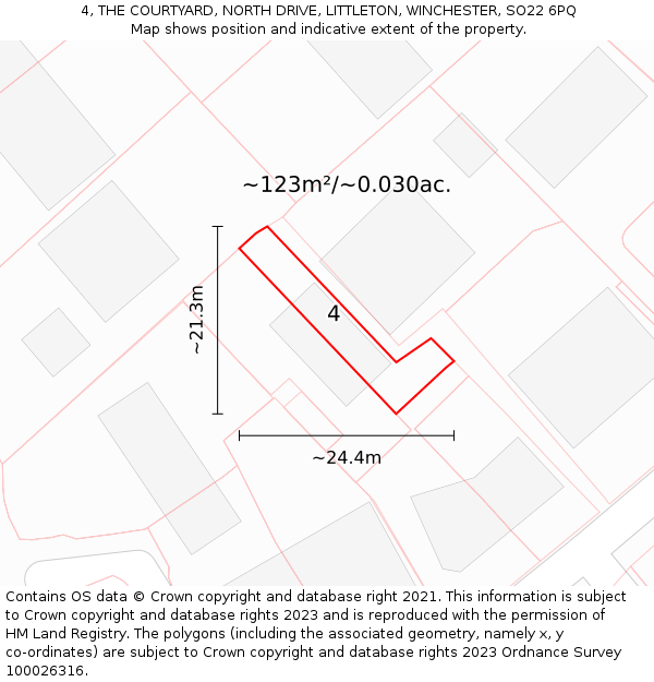 4, THE COURTYARD, NORTH DRIVE, LITTLETON, WINCHESTER, SO22 6PQ: Plot and title map