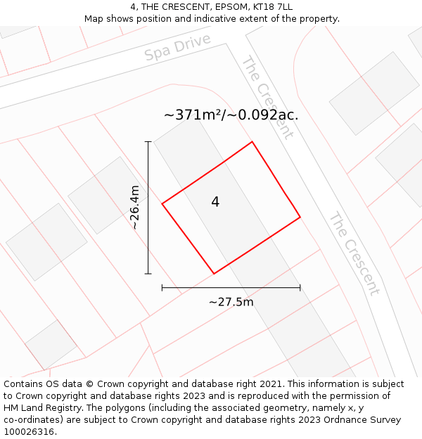 4, THE CRESCENT, EPSOM, KT18 7LL: Plot and title map