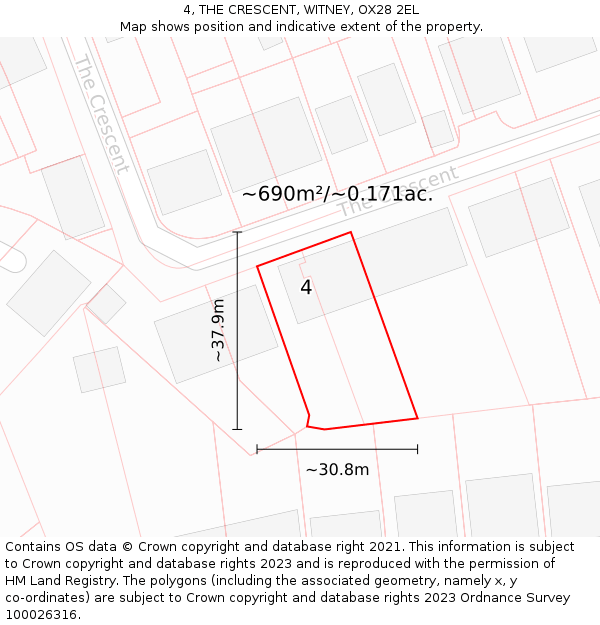 4, THE CRESCENT, WITNEY, OX28 2EL: Plot and title map