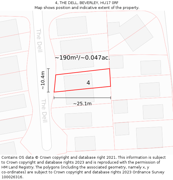 4, THE DELL, BEVERLEY, HU17 0RF: Plot and title map