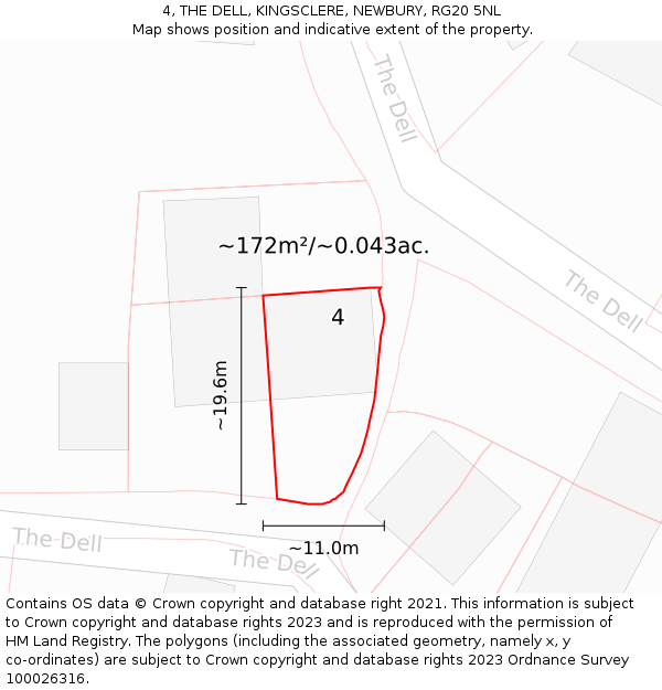 4, THE DELL, KINGSCLERE, NEWBURY, RG20 5NL: Plot and title map