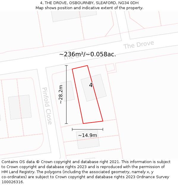 4, THE DROVE, OSBOURNBY, SLEAFORD, NG34 0DH: Plot and title map