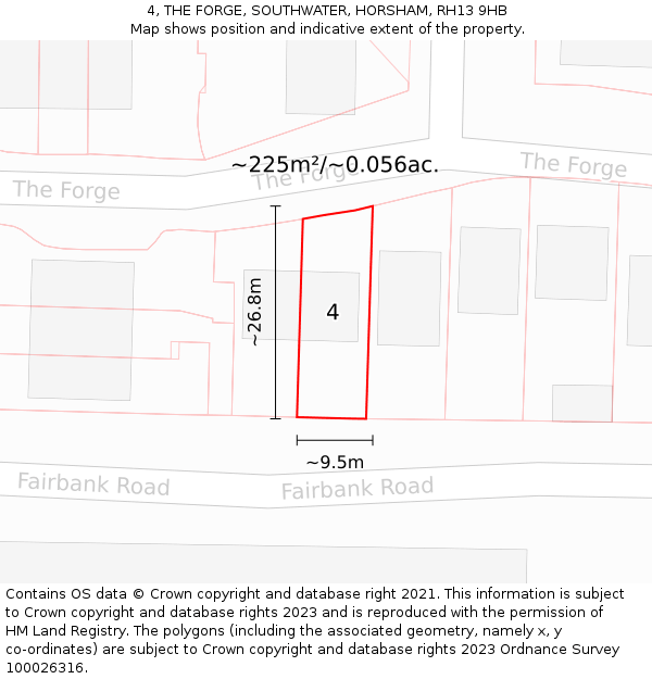 4, THE FORGE, SOUTHWATER, HORSHAM, RH13 9HB: Plot and title map