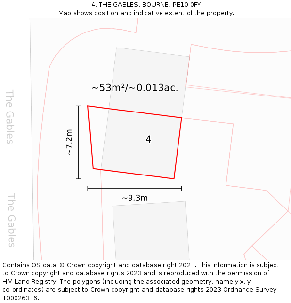 4, THE GABLES, BOURNE, PE10 0FY: Plot and title map