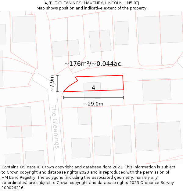 4, THE GLEANINGS, NAVENBY, LINCOLN, LN5 0TJ: Plot and title map