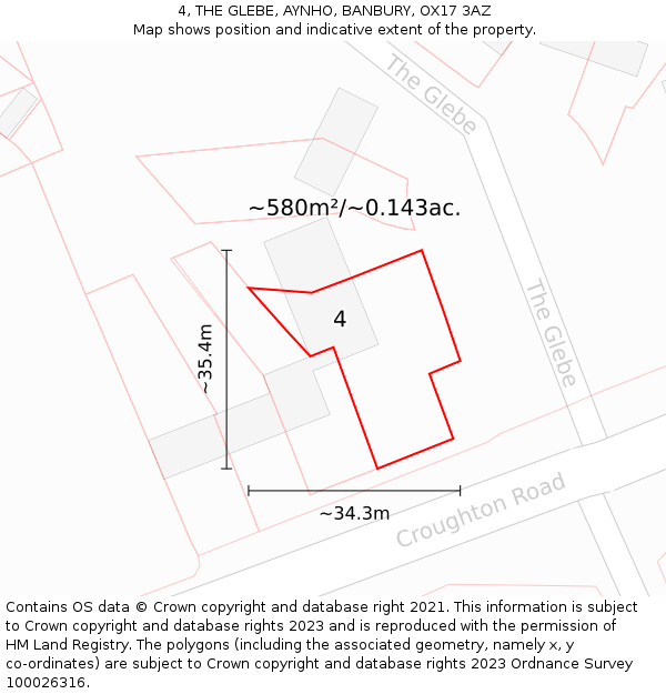 4, THE GLEBE, AYNHO, BANBURY, OX17 3AZ: Plot and title map