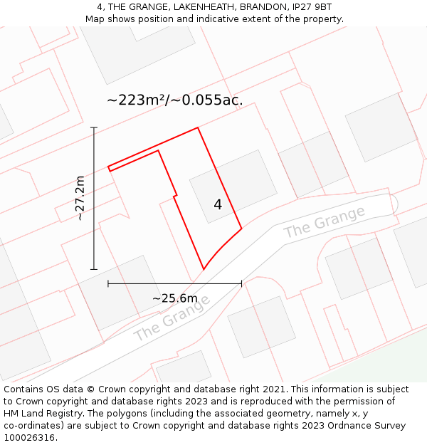 4, THE GRANGE, LAKENHEATH, BRANDON, IP27 9BT: Plot and title map