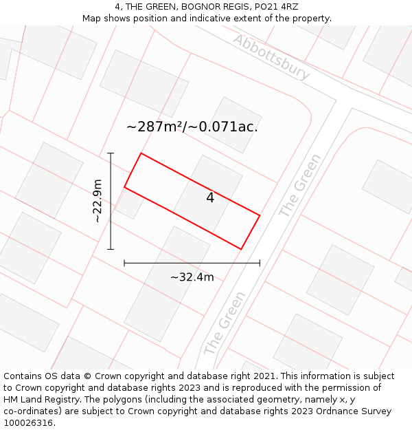 4, THE GREEN, BOGNOR REGIS, PO21 4RZ: Plot and title map