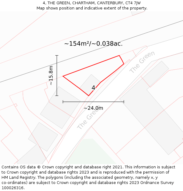 4, THE GREEN, CHARTHAM, CANTERBURY, CT4 7JW: Plot and title map