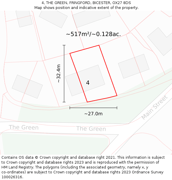 4, THE GREEN, FRINGFORD, BICESTER, OX27 8DS: Plot and title map