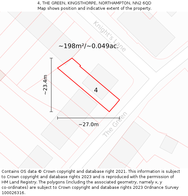 4, THE GREEN, KINGSTHORPE, NORTHAMPTON, NN2 6QD: Plot and title map