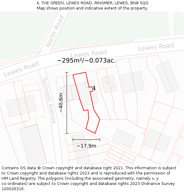 4, THE GREEN, LEWES ROAD, RINGMER, LEWES, BN8 5QG: Plot and title map