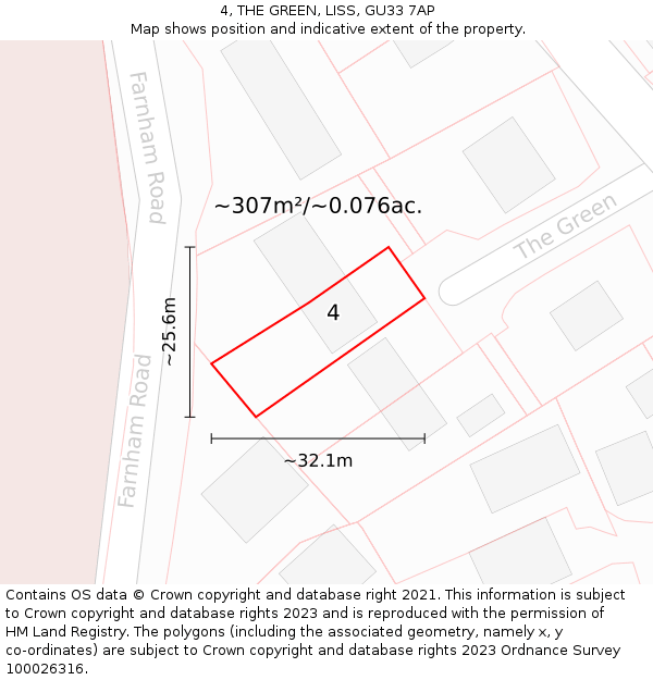 4, THE GREEN, LISS, GU33 7AP: Plot and title map