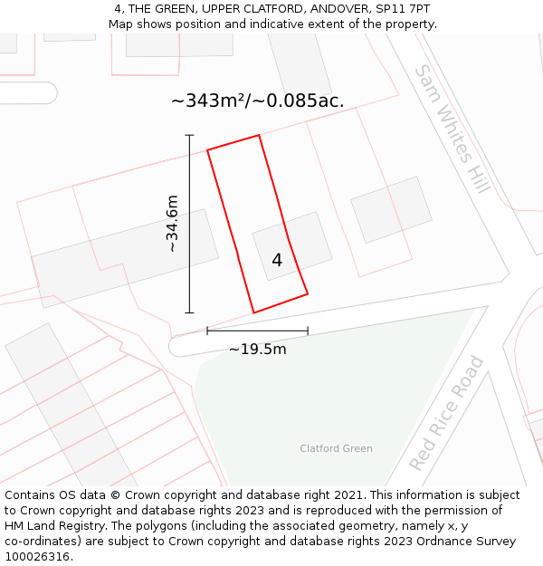 4, THE GREEN, UPPER CLATFORD, ANDOVER, SP11 7PT: Plot and title map