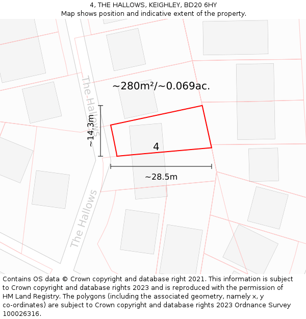 4, THE HALLOWS, KEIGHLEY, BD20 6HY: Plot and title map