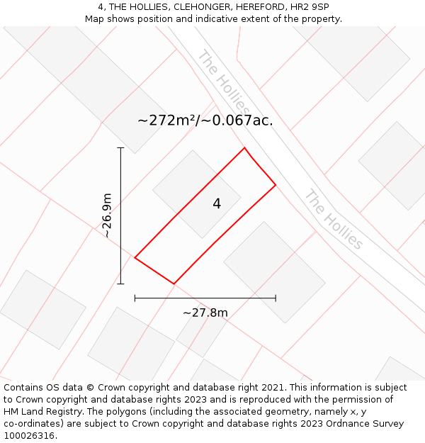 4, THE HOLLIES, CLEHONGER, HEREFORD, HR2 9SP: Plot and title map