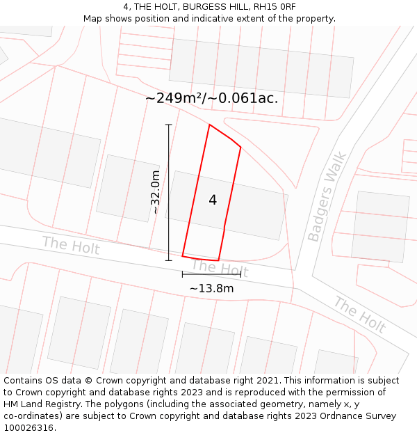 4, THE HOLT, BURGESS HILL, RH15 0RF: Plot and title map