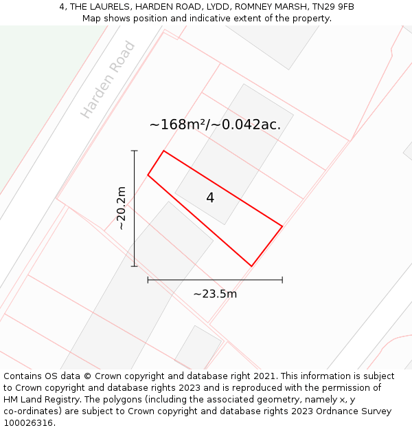 4, THE LAURELS, HARDEN ROAD, LYDD, ROMNEY MARSH, TN29 9FB: Plot and title map