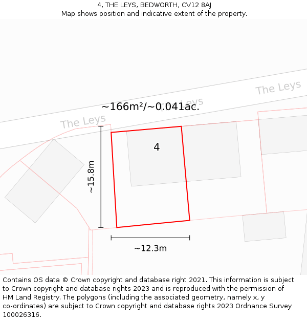 4, THE LEYS, BEDWORTH, CV12 8AJ: Plot and title map