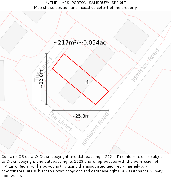 4, THE LIMES, PORTON, SALISBURY, SP4 0LT: Plot and title map