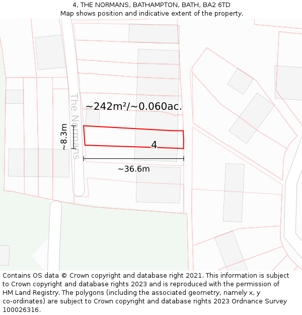 4, THE NORMANS, BATHAMPTON, BATH, BA2 6TD: Plot and title map